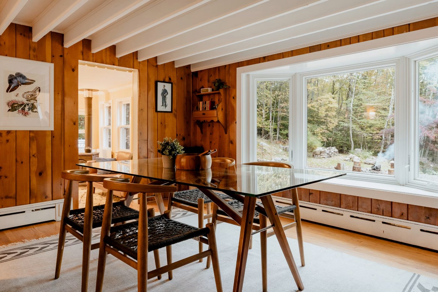 A warm dining room in an established, well-kept home
